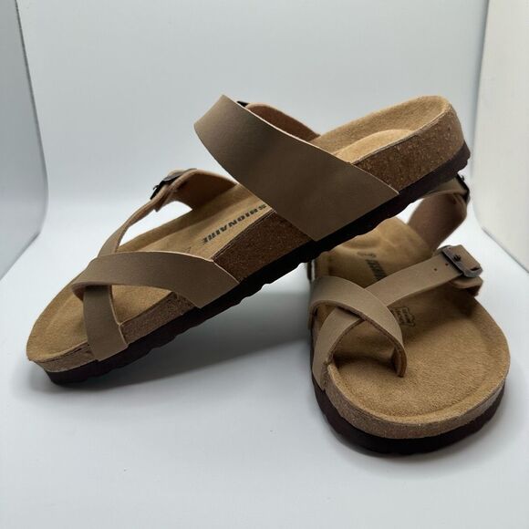 CUSHIONAIRE Women's Cork Footbed Sandal With +Comfort 6.5 TAUPE - Picture 7 of 7